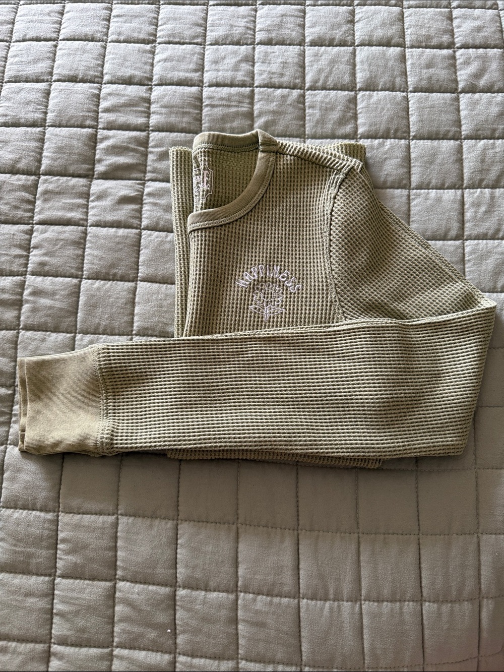 American Eagle Green Long Sleeve Waffle Tee